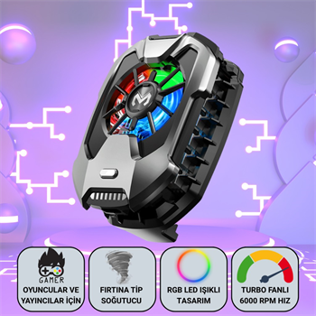 Polham RGB Işıklı Turbo Telefon Soğutucu | 6000 RPM Turbo Fan, Fırtına Tip Soğutma, Telefon Soğutucu