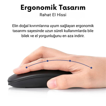 Polham Şarj Edilebilir 600mAh Çift Modlu Kablosuz Mouse, Laptop, Tablet, Telefon, TV Uyumlu Mouse Süper Sessiz