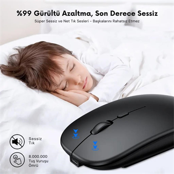 Polham Şarj Edilebilir 600mAh Çift Modlu Kablosuz Mouse, Laptop, Tablet, Telefon, TV Uyumlu Mouse Süper Sessiz