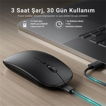Polham Şarj Edilebilir 600mAh Çift Modlu Kablosuz Mouse, Laptop, Tablet, Telefon, TV Uyumlu Mouse Süper Sessiz