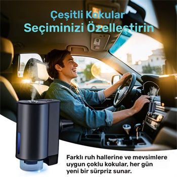 Polham Şarjlı Araç İçi Koku Yayıcı – 200 mAh – 3 Kokulu Kartuş – Ayarlanabilir Koku Modları- Modern Tasarım