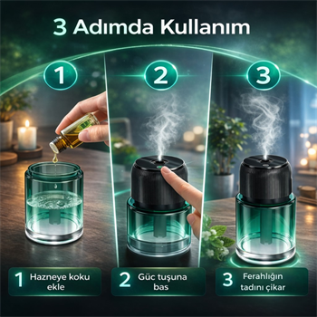 Polham Şarjlı Araç İçi Ortam Koku Difüzörü | Zaman Ayarlı | Sessiz Çalışma | 160ML Kapasiteli | 300mAh Şarjlı