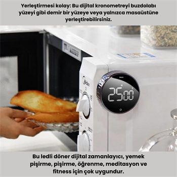 Polham Dijital Zamanlayıcı Kronometre, Spor,Yemek,Ders Çalışmak Için Geri Sayım Saati, Alarmlı
