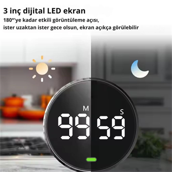 Polham Dijital Zamanlayıcı Kronometre, Spor,Yemek,Ders Çalışmak Için Geri Sayım Saati, Alarmlı