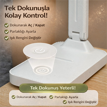 Polham Şarjlı Katlanabilir LED Masa Lambası | 3 Işık Modu | Göz Koruyucu | 800mAh | Telefon Tutuculu
