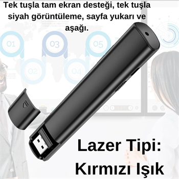 Polham Şarjlı Kırmızı Lazerli Sunum Kumandası, 100MT mesafeli Konferans, Ders Anlatım, Sunum Kumandası