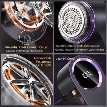 Polham Şarjlı Kıyafet Tiftik Temizleyici – Dijital Ekranlı, Güçlü Motor,Altı Bıçaklı Paslanmaz Çelik