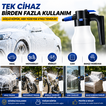 Polham Şarjlı Otomatik 1.5 Litre Yüksek Basınçlı Araç Yıkama Köpük Püskürtücü El Pompası, Otomobil Temizleme Pompası