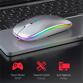 Polham Şarjlı RGB Işıklı Çift Modlu Kablosuz Mouse, Laptop, Tablet, Telefon, TV Uyumlu Mouse Süper Sessiz