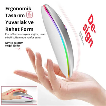 Polham Şarjlı RGB Işıklı Çift Modlu Kablosuz Mouse, Laptop, Tablet, Telefon, TV Uyumlu Mouse Süper Sessiz