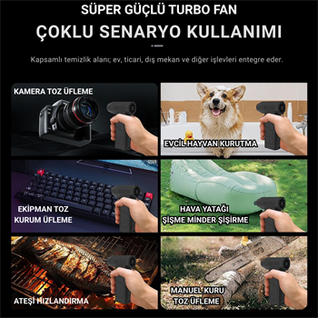 Polham Şarjlı Süper Güçlü 130000RPM Üfleme Cihazı, Araç Su İtici, Yaprak İtici, Mangal Hava Üfleyici