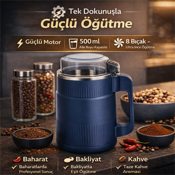 Polham Süper Güçlü Motor 500 ml Paslanmaz Çelik 8 Bıçaklı Kompakt Baharat, Bakliyat ve Kahve Öğütücü