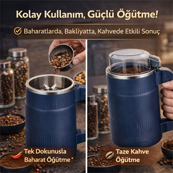 Polham Süper Güçlü Motor 500 ml Paslanmaz Çelik 8 Bıçaklı Kompakt Baharat, Bakliyat ve Kahve Öğütücü