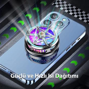 Polham Süper Hızlı Nano Soğutuculu Manyetik Mıknatıslı Telefon Soğutucu Fan, RGB Işıklı Universal 