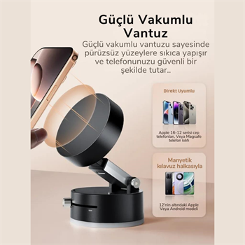 Polham Süper Vantuzlu Tüm Yüzeylere Uyumlu Telefon Tutucu, Araç İçi, Masaüstü, Dolap, Ayna İçin Telefon Tutucu