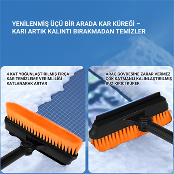 Polham Teleskopik Kar Süpürgesi ve Buz Kazıyıcı | Yüzey Çizmez Fırça | Araç Camı & Kaput Temizleme Aparatı
