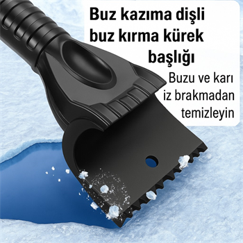 Polham Teleskopik Kar Süpürgesi ve Buz Kazıyıcı | Yüzey Çizmez Fırça | Araç Camı & Kaput Temizleme Aparatı