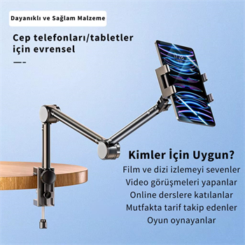 Polham Teleskopik Masaüstü ve Yatak Bazası için Telefon ve Tablet Tutucu Stand, Yükseklik ve Açı Ayarlı Tablet Tutucu