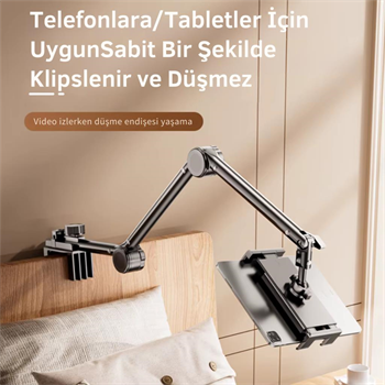 Polham Teleskopik Masaüstü ve Yatak Bazası için Telefon ve Tablet Tutucu Stand, Yükseklik ve Açı Ayarlı Tablet Tutucu