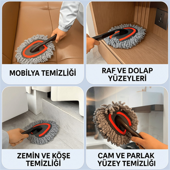Polham Teleskopik Saplı 2 Adet Temizlik Fırça Seti – İz Bırakmaz, Çizmez Toz Alma – Mikrofiber Temizlik Fırçası