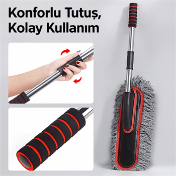 Polham Teleskopik Saplı 2 Adet Temizlik Fırça Seti – İz Bırakmaz, Çizmez Toz Alma – Mikrofiber Temizlik Fırçası