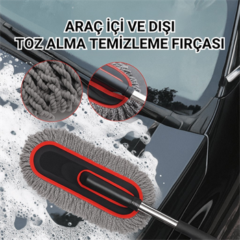 Polham Teleskopik Saplı 2 Adet Temizlik Fırça Seti – İz Bırakmaz, Çizmez Toz Alma – Mikrofiber Temizlik Fırçası