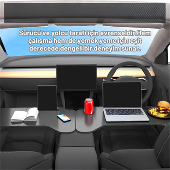 Polham Tesla Model 3 ve Model Y İle Uyumlu Araç İçi Çalışma Masası, Bardaklı, Telefon Standlı Tepsi