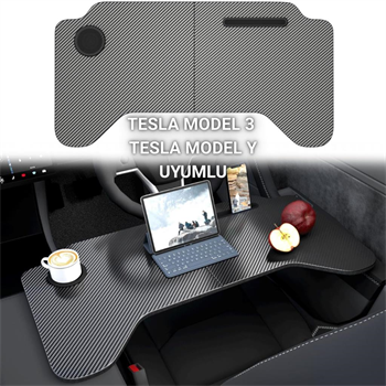Polham Tesla Model 3 ve Model Y İle Uyumlu Araç İçi Çalışma Masası, Bardaklı, Telefon Standlı Tepsi