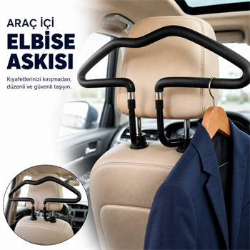 Polham Tüm Araçlara Uyumlu Araç Koltuk Başlığı Elbise Askısı – Ceket, Gömlek ve Takım Elbise İçin Pratik Oto Askısı
