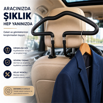 Polham Tüm Araçlara Uyumlu Araç Koltuk Başlığı Elbise Askısı – Ceket, Gömlek ve Takım Elbise İçin Pratik Oto Askısı