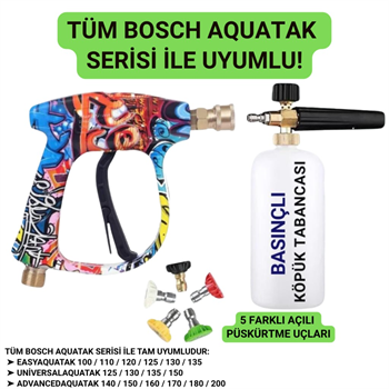 Polham Tüm Bosch Aquatak Serisi ile Uyumlu Basınçlı Yıkama Makineleriyle Uyumlu Profesyonel Araç Yıkama Tabanca Seti