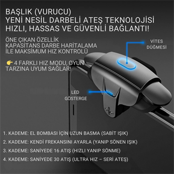 Polham Tüm Telefonlara Uygun PUBG ve Call of Duty Uyumlu Şarjlı Oyun Tetiği | Hızlı Ateş ve Hassas Nişan