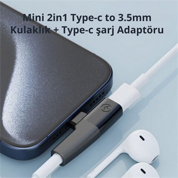 Polham Type C to 1X Type C ve 1x 3.5mm Aux Girişli Şarj ve Kulaklık Çoğaltıcı Adaptörü, 30W Şarj Destekli Çoğaltıcı