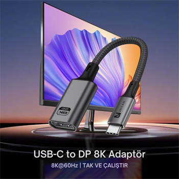 Polham Type C To Displayport Adaptör 8K UHD 60Hz | Dayanıklı Örgü Kablo | Tak-Çalıştır 8K DP Kablosu
