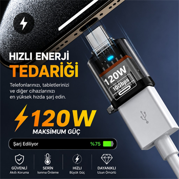 Polham Type-C to USB 3.2 Gen2 Dönüştürücü Adaptör 120W Hızlı Şarj 10Gbps Veri Aktarımı OTG Şeffaf
