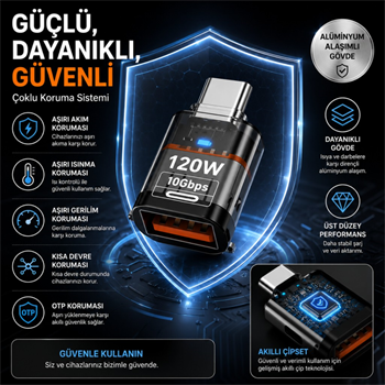 Polham Type-C to USB 3.2 Gen2 Dönüştürücü Adaptör 120W Hızlı Şarj 10Gbps Veri Aktarımı OTG Şeffaf