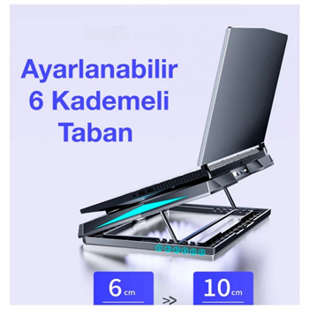 Polham Ultra Sessiz 6 Fanlı Gaming Laptop Soğutucu, Süper Soğutucu Led Işıklı Dayanıklı Laptop Standı