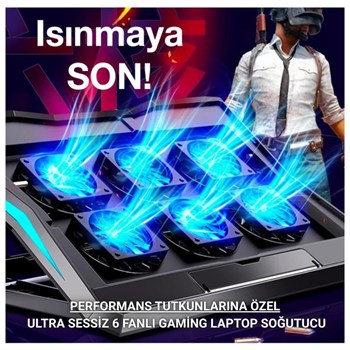 Polham Ultra Sessiz 6 Fanlı Gaming Laptop Soğutucu, Süper Soğutucu Led Işıklı Dayanıklı Laptop Standı