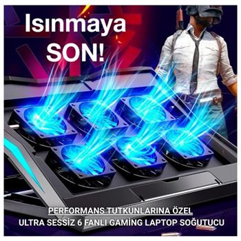Polham Ultra Sessiz 6 Fanlı Gaming Laptop Soğutucu, Süper Soğutucu Led Işıklı Dayanıklı Laptop Standı