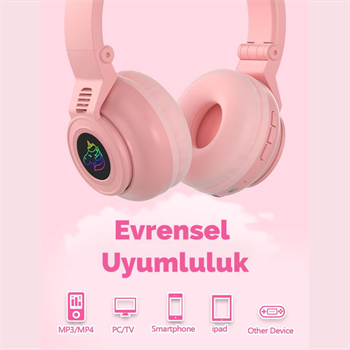 Polham Unicorn 94Db Güvenli Ses Limitli Yumuşak Kulak pedli Bluetooth Kulaklık Çocuk Kulaklığı Uzun Şarjlı