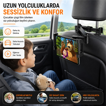 Polham Universal Araç Arka Koltuk Telefon ve Tablet Tutucu | 360° Dönebilen Telefon Standı Katlanabilir