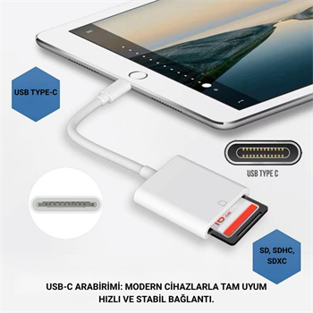 Polham USB-C To SD / Hafıza Kart Okuyucu | Tak & Çalıştır Kamera Kart Dönüştürücü, Telefon, Tablet PC Uyumlu