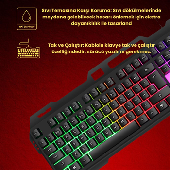 Polham USB Kablolu RGB LED Aydınlatmalı Gaming Mekanik Klavye, Metal Su Geçirmez Oyuncu Klavyesi
