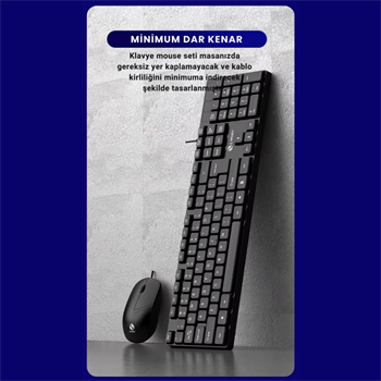 Polham USB Kablolu Sessiz Ofis Ev Tipi Klavye Mouse Seti, Bilek Destekli, Tak Çalıştır Klavye Mouse
