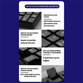 Polham USB Kablolu Sessiz Ofis Ev Tipi Klavye Mouse Seti, Bilek Destekli, Tak Çalıştır Klavye Mouse