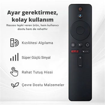 Polham Xiaomi Mi Box S 4K Android TV Uyumlu Bluetooth Kumanda, Netflix Tuşlu Mi Box S 4K Kumanda