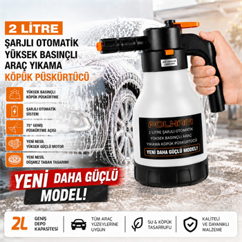 Polham Yeni Nesil 2 Litre Şarjlı Otomatik Basınçlı Araç Yıkama Köpük Püskürtücü, Araç, Jant, Bahçe Yıkama Pompası