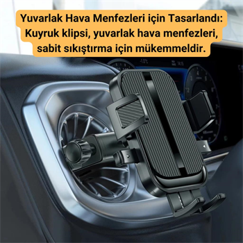 Polham Yuvarlak Havalandırma Uyumlu Araç İçi Telefon Tutucu, Sarsılmaz, Titremez, Mercedes, Audi Uym