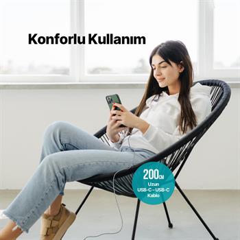 Ttec 2 Metre 65W Süper Hızlı Type C to Type C Şarj ve Data Kablosu, Kopmaz Yıpranmaz PD/QC Şarj Destekli Kablo