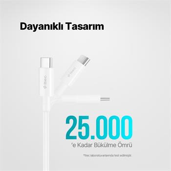 Ttec 2Metre 65W Süper Hızlı PD/QC Type C to Type C Şarj ve Data Kablosu, 480Mbps Hızlı Veri Aktarımlı Kablo
